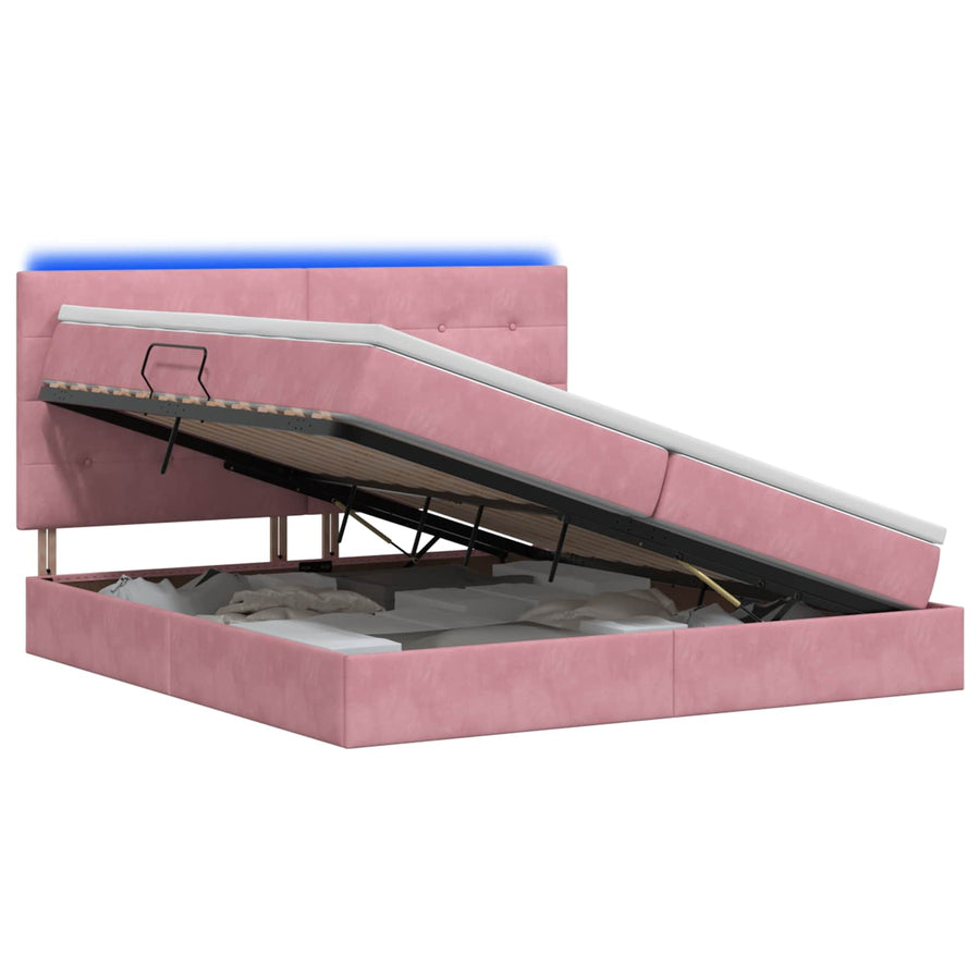 LED Opslagbed met Matras Roze 200 x 200 cm Fluweel