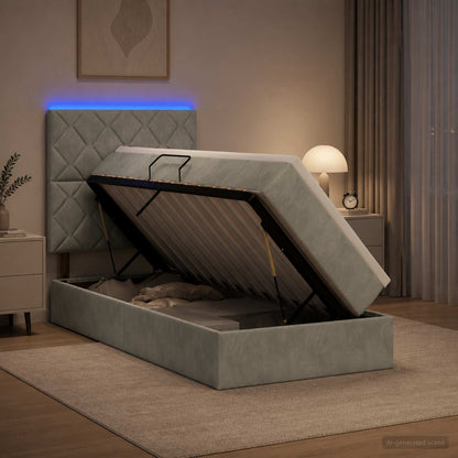 LED Opslagbed met Matras Lichtgrijs 100 x 200 cm Fluweel