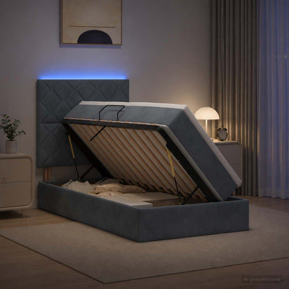 LED Opslagbed met Matras Donkergrijs 90 x 190 cm Fluweel