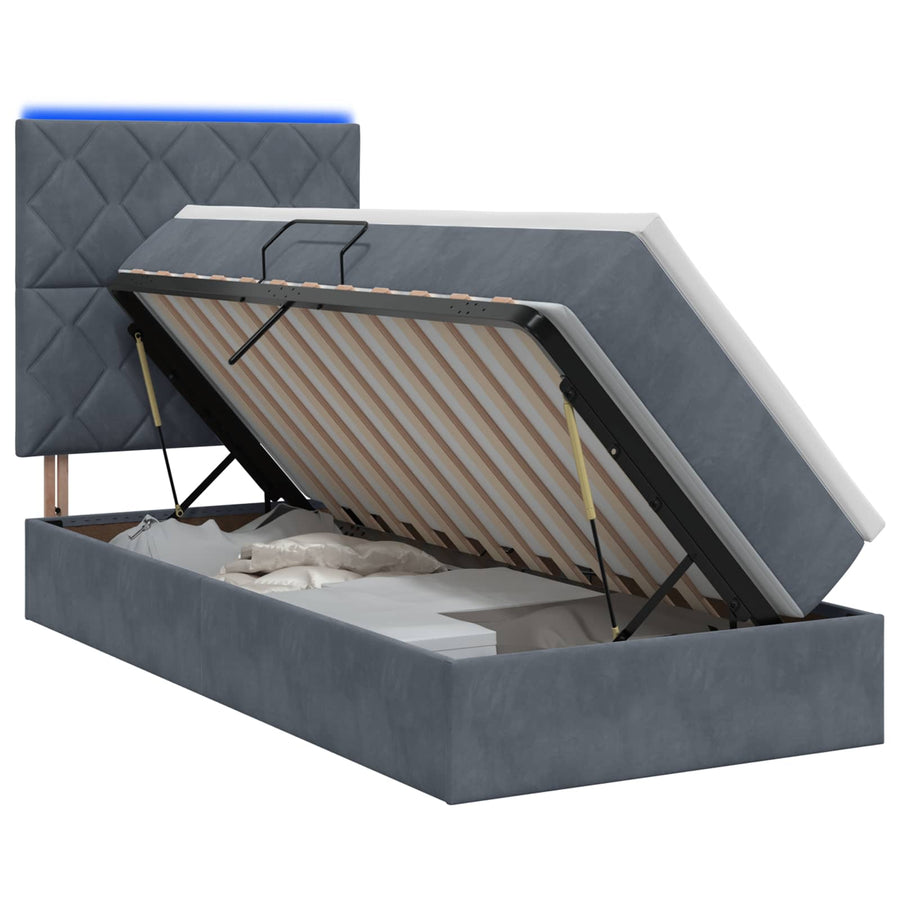 LED Opslagbed met Matras Donkergrijs 90 x 190 cm Fluweel