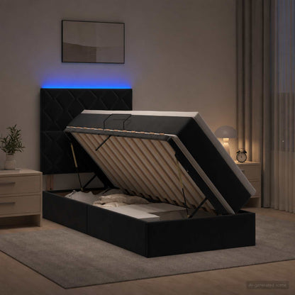 LED Opslagbed met Matras Zwart 90 x 190 cm Fluweel