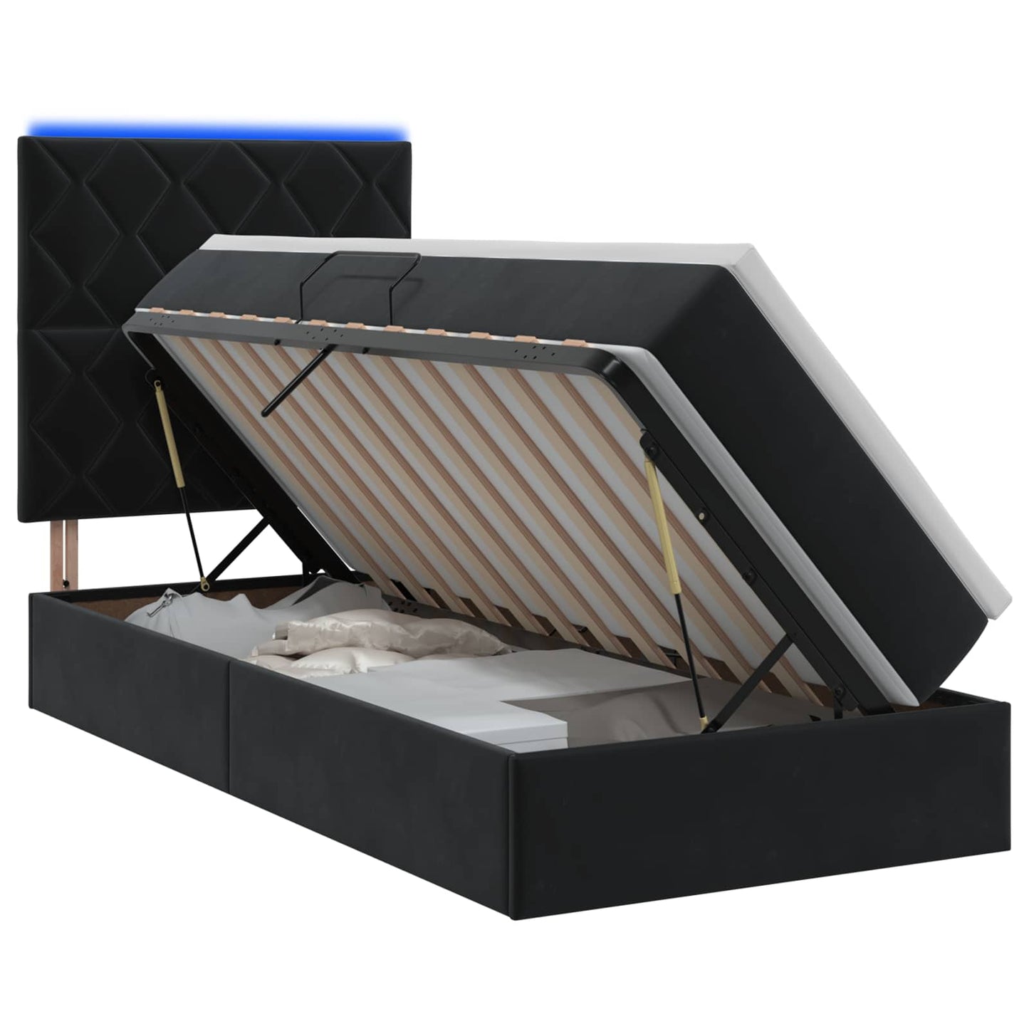 LED Opslagbed met Matras Zwart 90 x 190 cm Fluweel