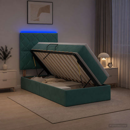 LED Opslagbed met Matras Donkergroen 90 x 200 cm Fluweel