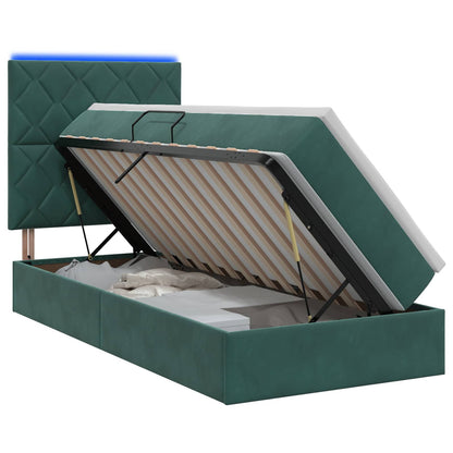 LED Opslagbed met Matras Donkergroen 90 x 190 cm Fluweel