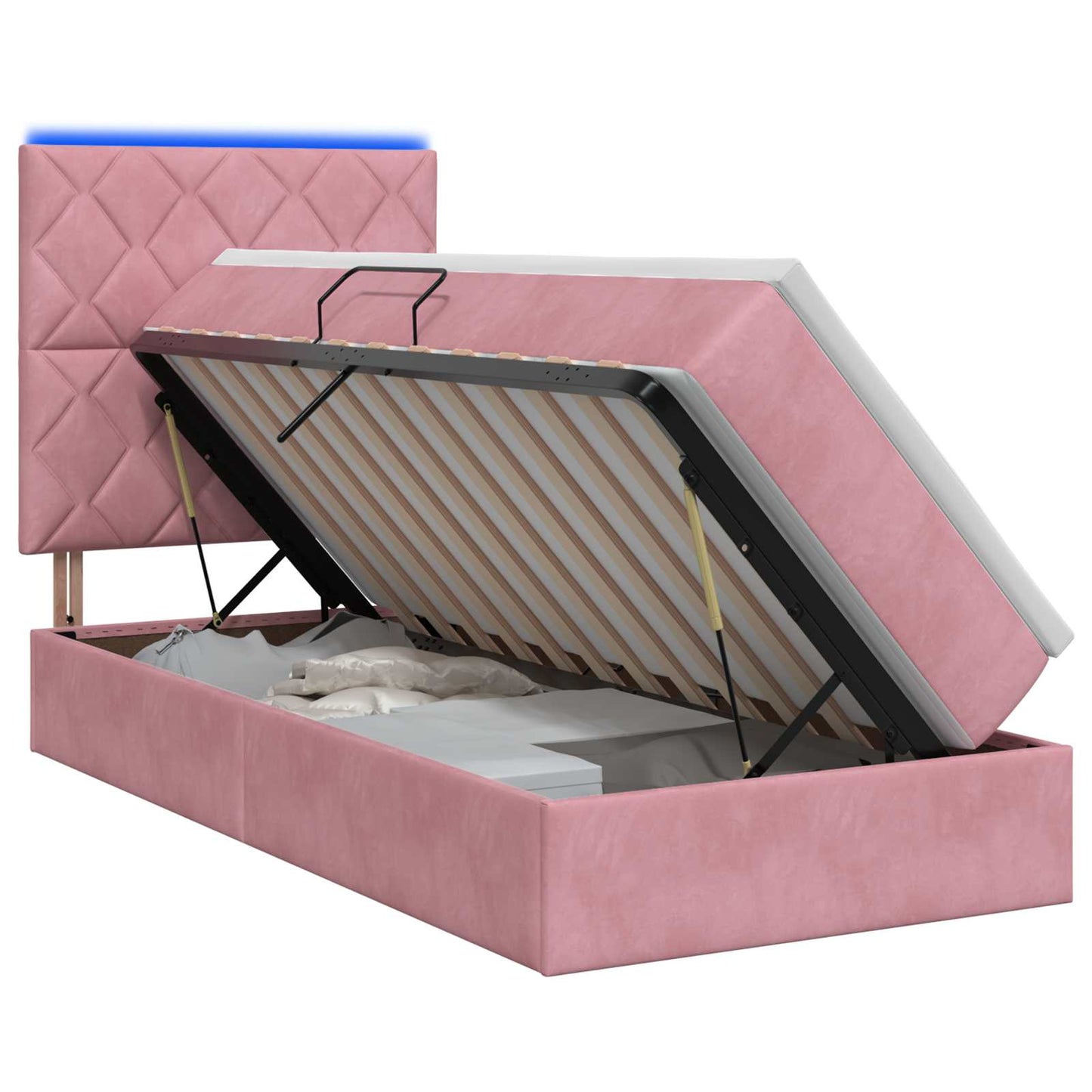 LED Opslagbed met Matras Roze 90 x 190 cm Fluweel