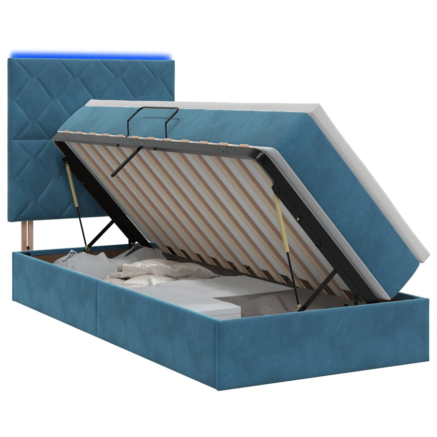LED Opslagbed met Matras Donkerblauw 100 x 200 cm Fluweel