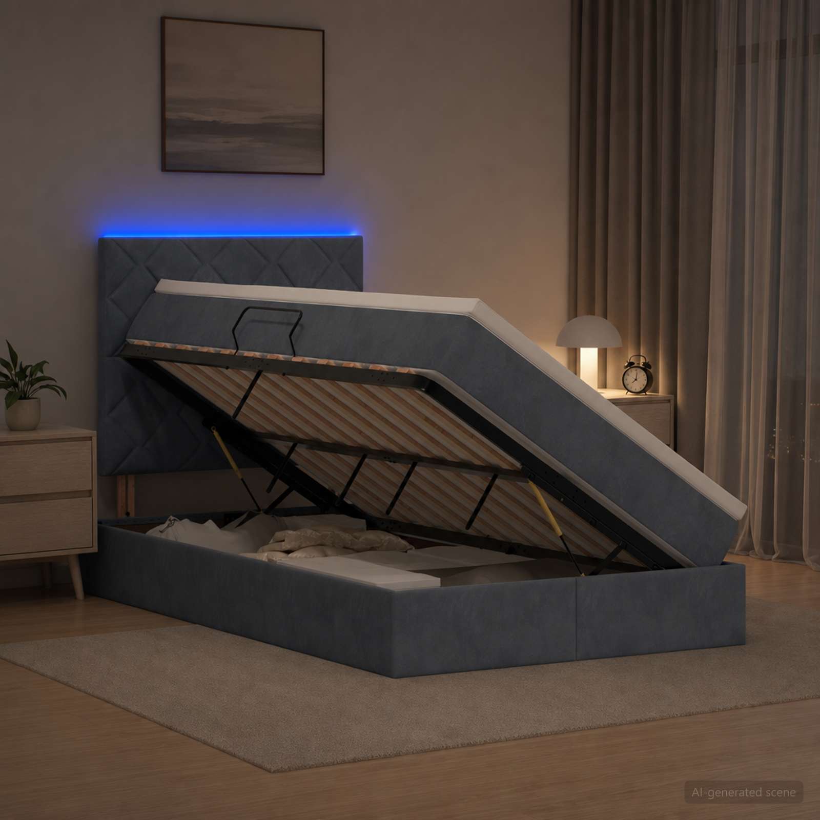 LED Opslagbed met Matras Donkergrijs 120 x 200 cm Fluweel