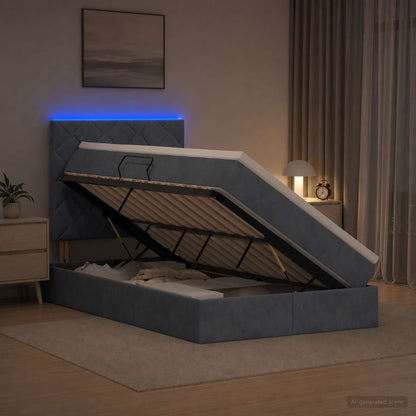 LED Opslagbed met Matras Donkergrijs 120 x 200 cm Fluweel