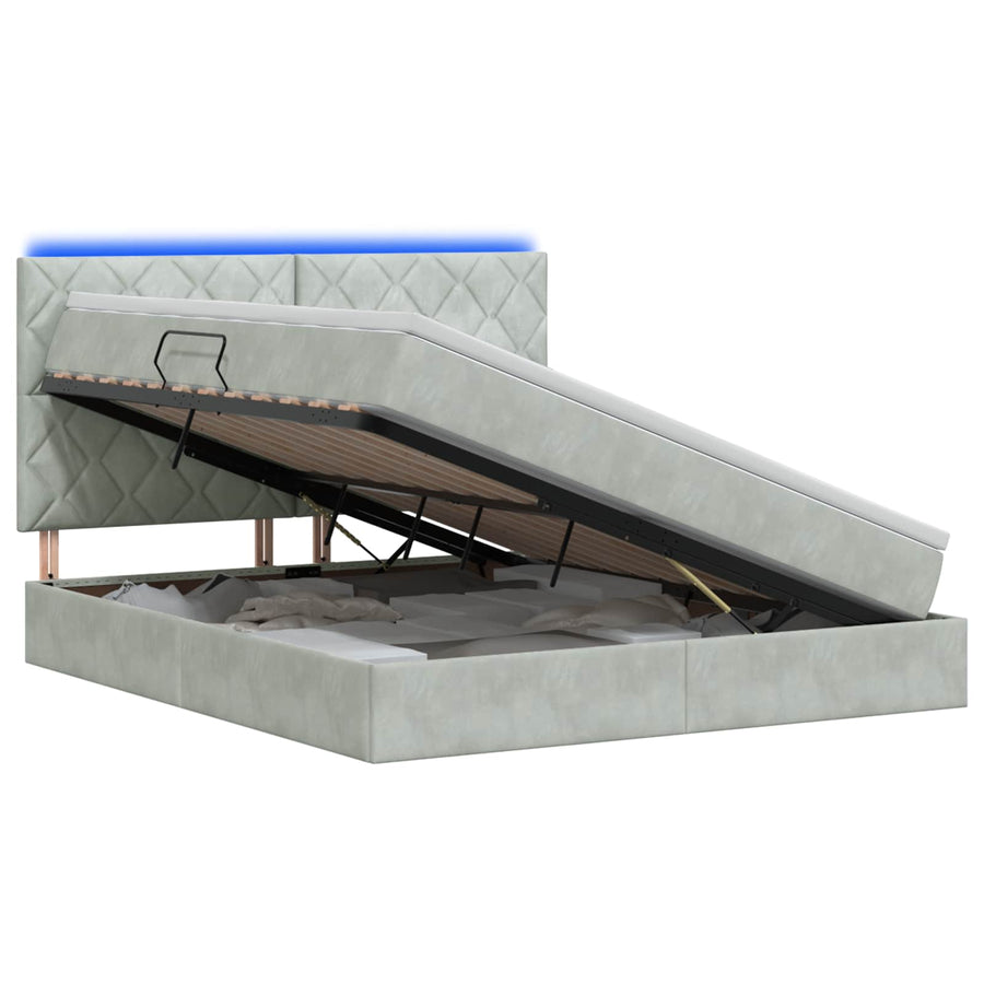LED Opslagbed met Matras Lichtgrijs 140 x 190 cm Fluweel