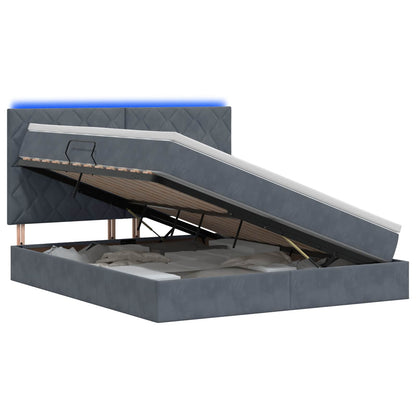 LED Opslagbed met Matras Donkergrijs 140 x 190 cm Fluweel