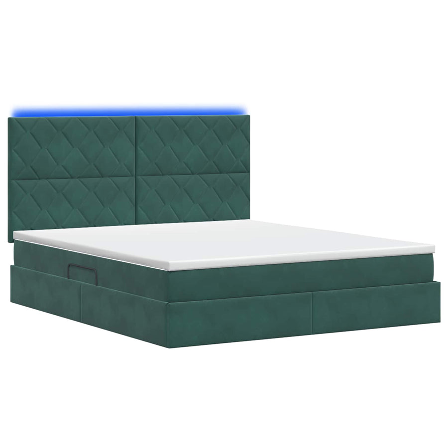 LED Opslagbed met Matras Donkergroen 140 x 200 cm Fluweel