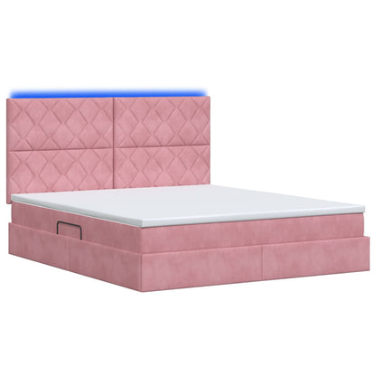 LED Opslagbed met Matras Roze 140 x 200 cm Fluweel