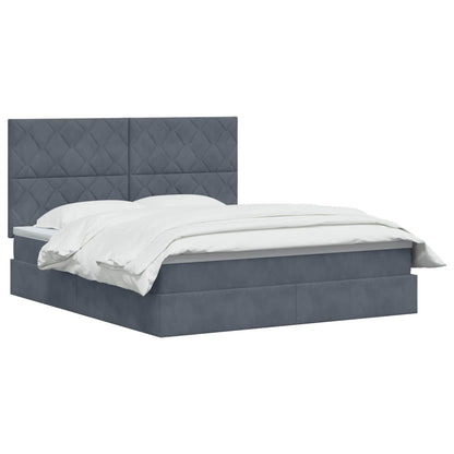LED Opslagbed met Matras Donkergrijs 160 x 200 cm Fluweel