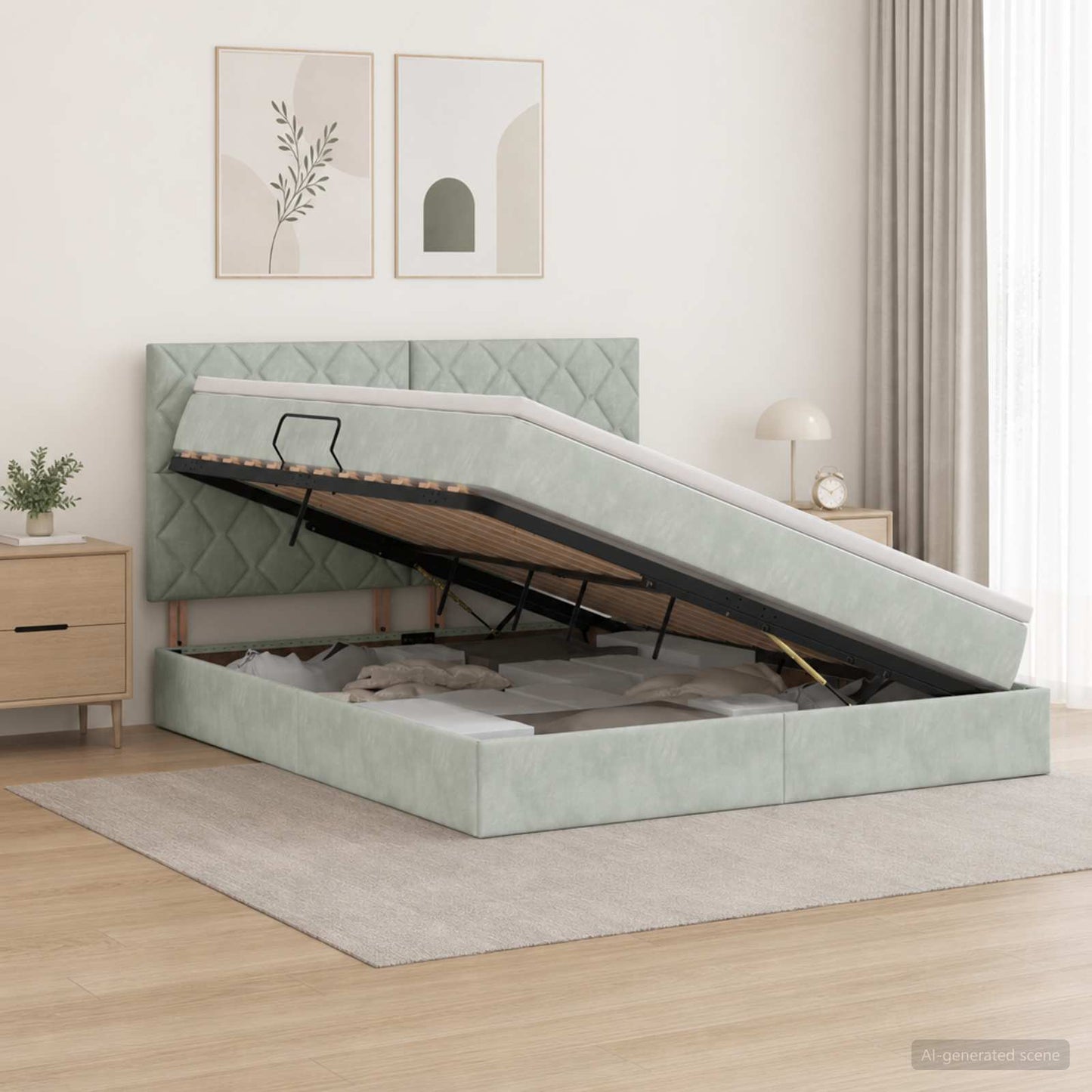 LED Opslagbed met Matras Lichtgrijs 180 x 200 cm Fluweel