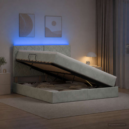 LED Opslagbed met Matras Lichtgrijs 180 x 200 cm Fluweel