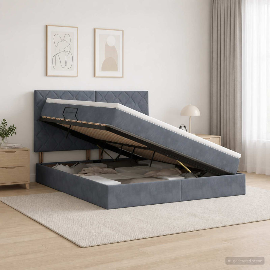 LED Opslagbed met Matras Donkergrijs 180 x 200 cm Fluweel