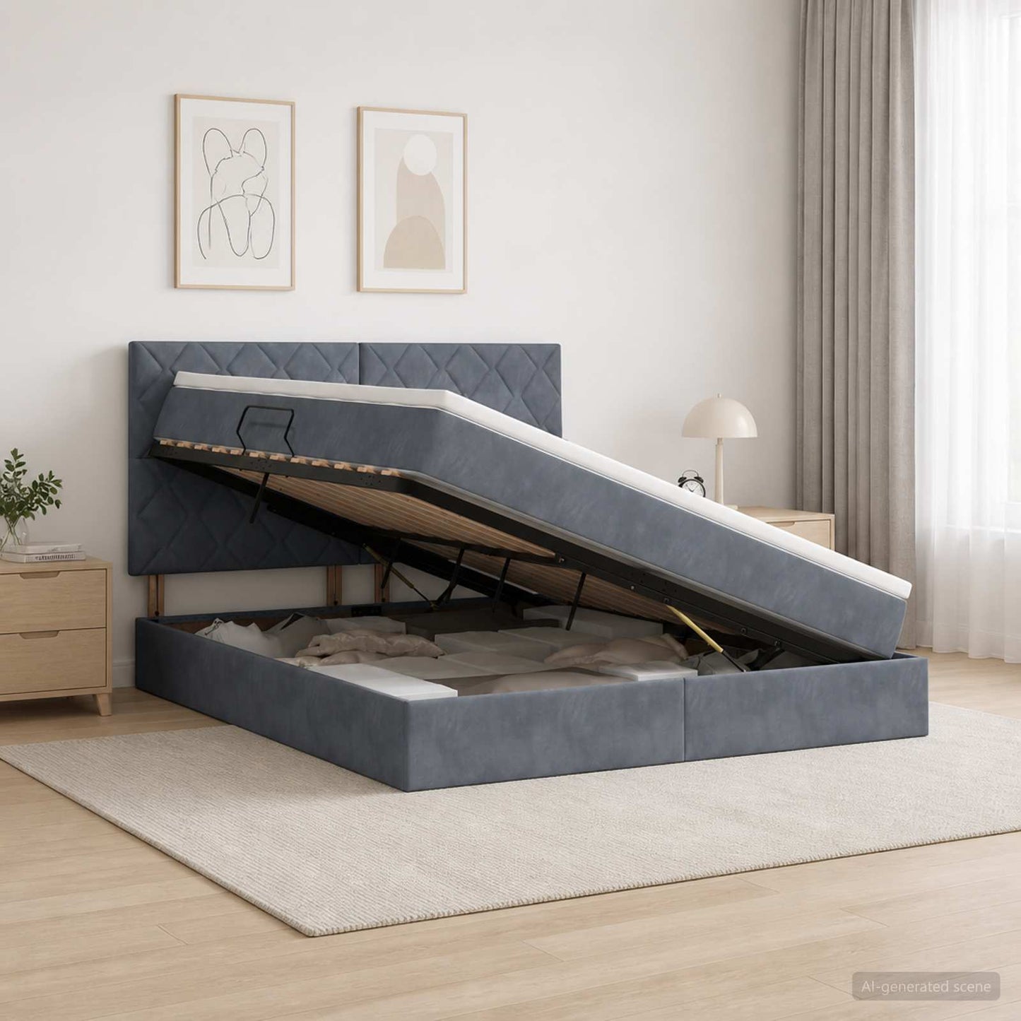 LED Opslagbed met Matras Donkergrijs 140 x 190 cm Fluweel