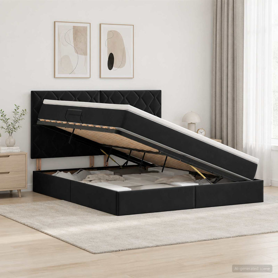 Opslag bed met matras met hoofdeinde Zwart 160 x 200 cm Fluweel