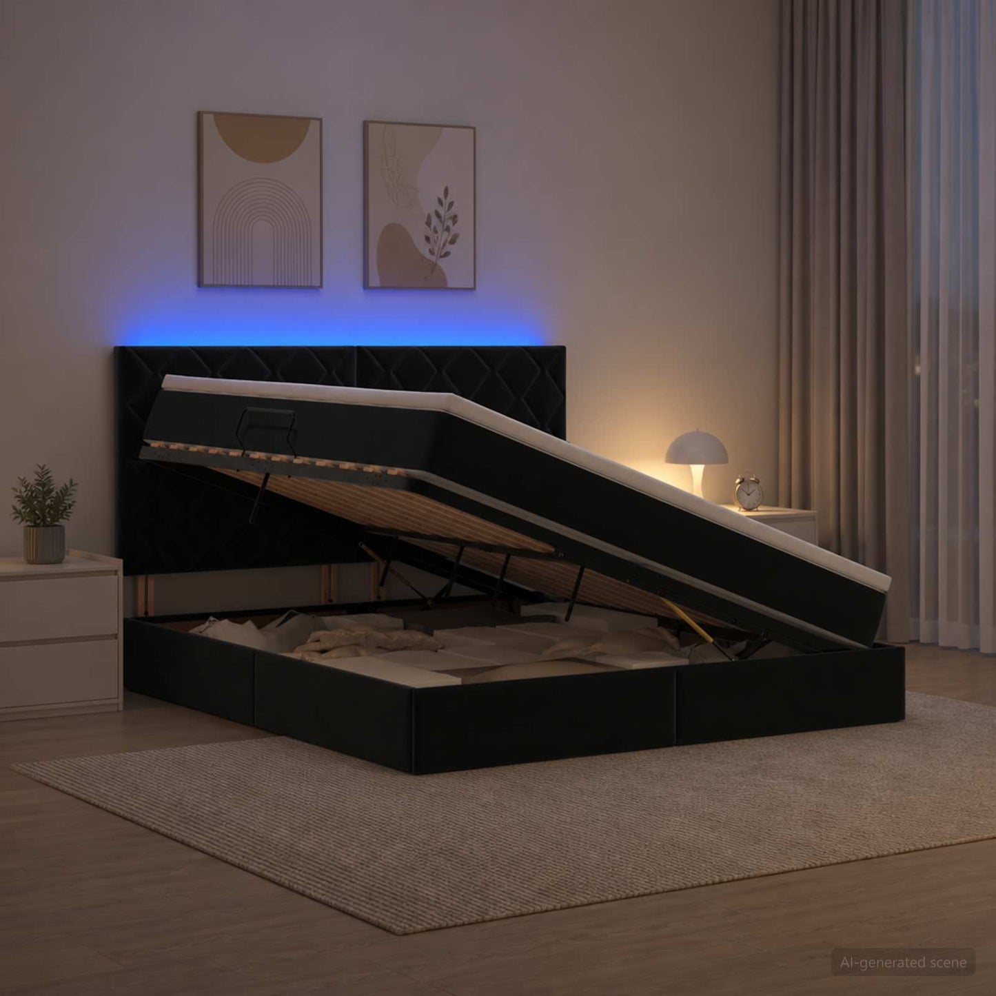 LED Opslagbed met Matras Zwart 160 x 200 cm Fluweel