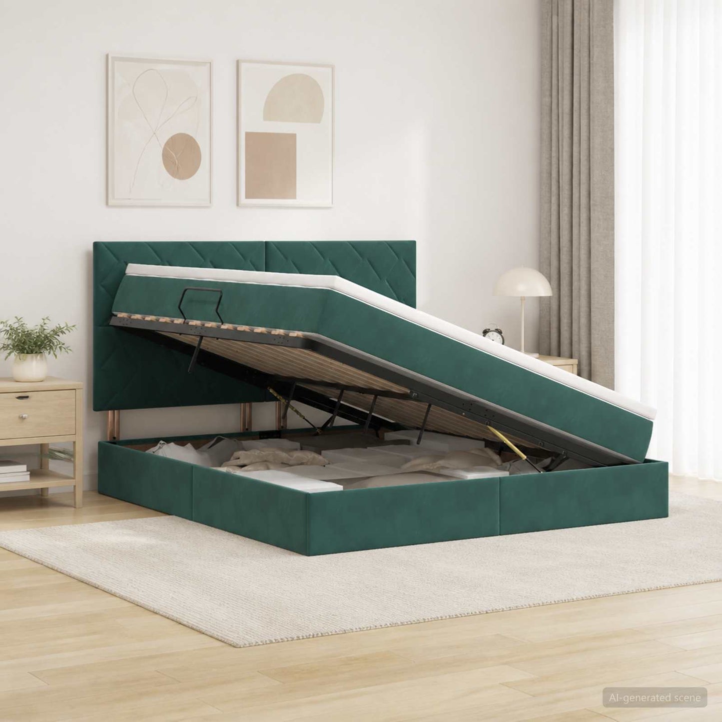 Opslag bed met matras Donkergroen 160 x 200 cm Fluweel