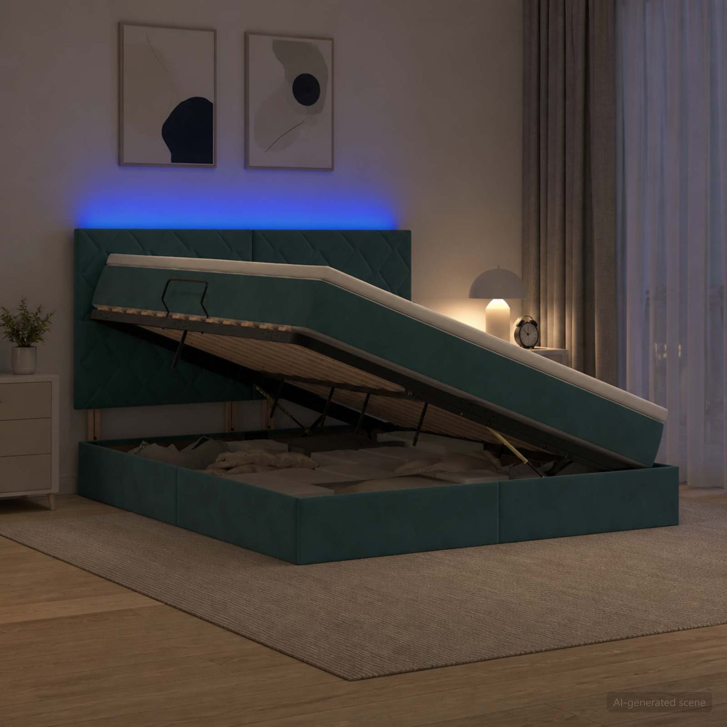 LED Opslagbed met Matras Donkergroen 160 x 200 cm Fluweel