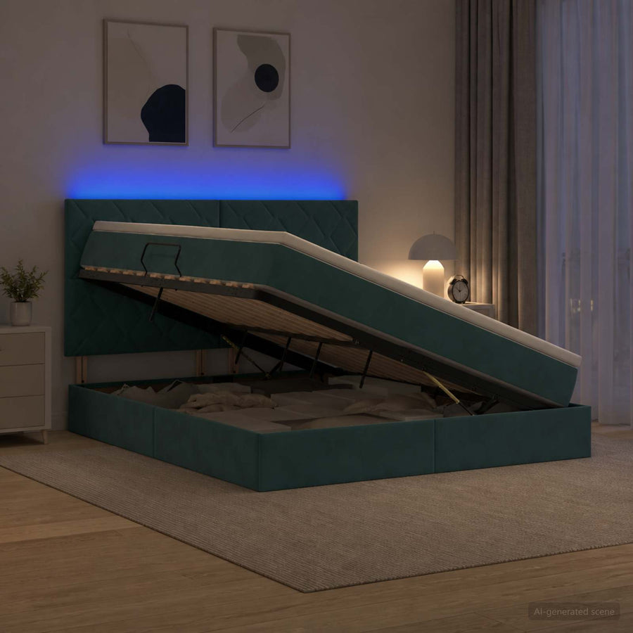 LED Opslagbed met Matras Donkergroen 160 x 200 cm Fluweel