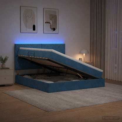LED Opslagbed met Matras Donkerblauw 160 x 200 cm Fluweel
