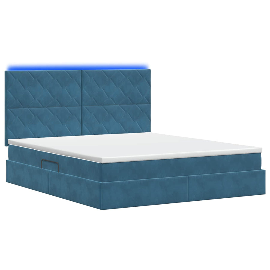 LED Opslagbed met Matras Donkerblauw 180 x 200 cm Fluweel
