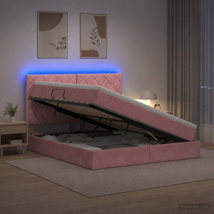LED Opslagbed met Matras Roze 160 x 200 cm Fluweel