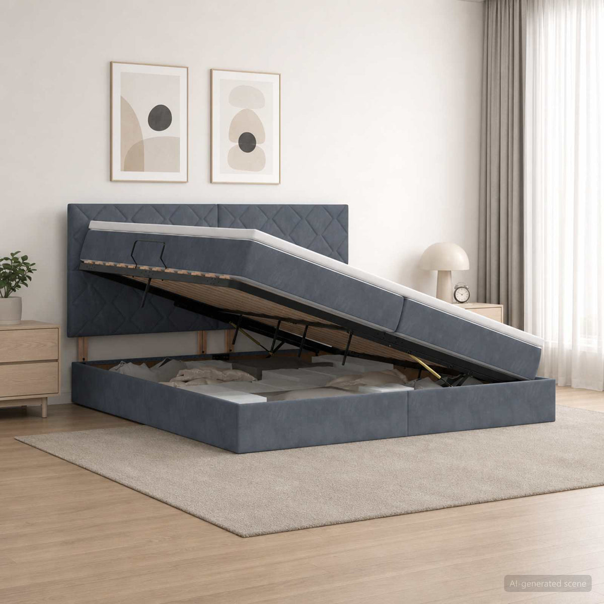 Opslag bed met matras Donkergrijs 200 x 200 cm Fluweel