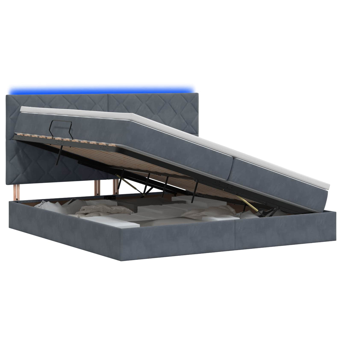 LED Opslagbed met Matras Donkergrijs 200 x 200 cm Fluweel