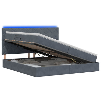 LED Opslagbed met Matras Donkergrijs 200 x 200 cm Fluweel