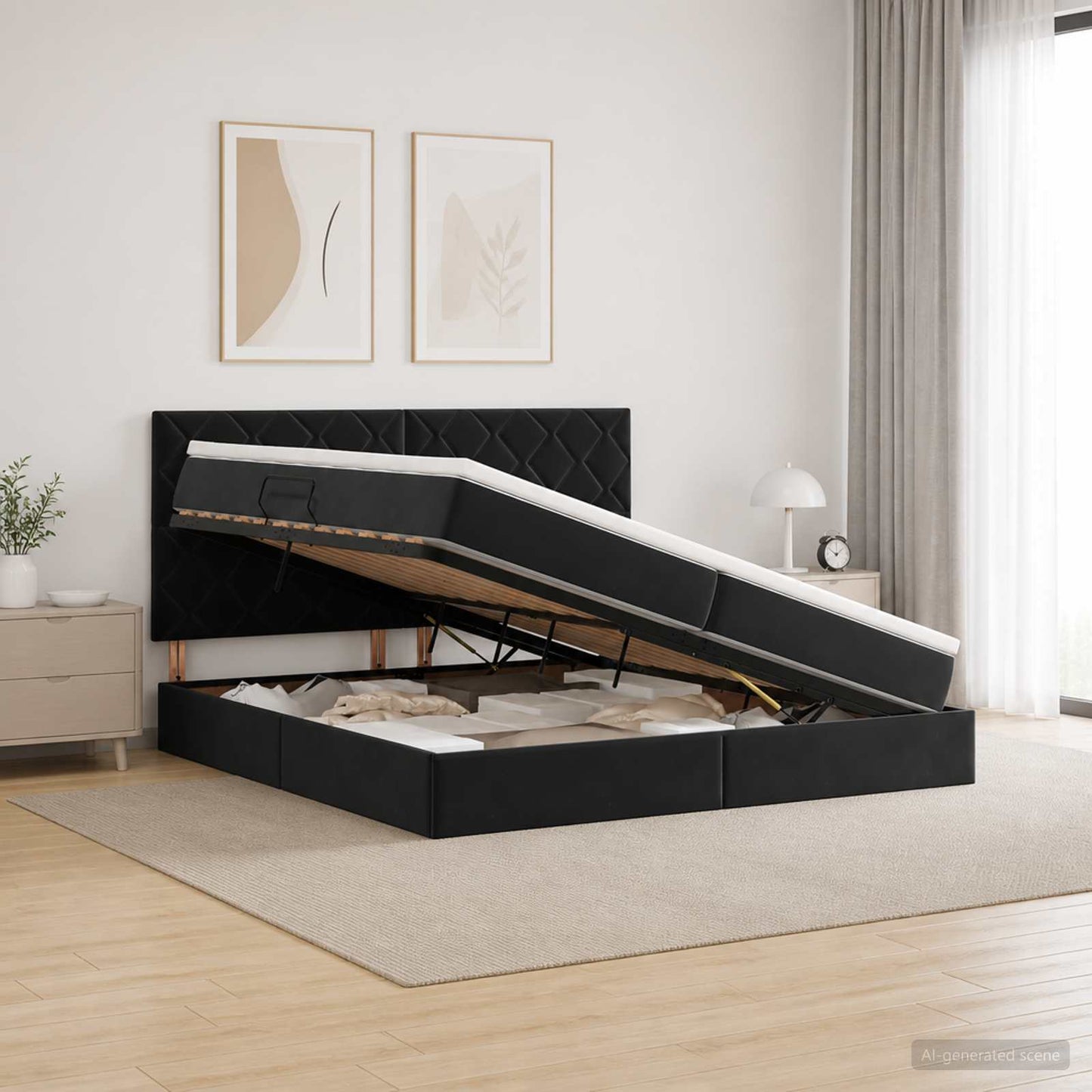 LED Opslagbed met Matras Zwart 200 x 200 cm Fluweel