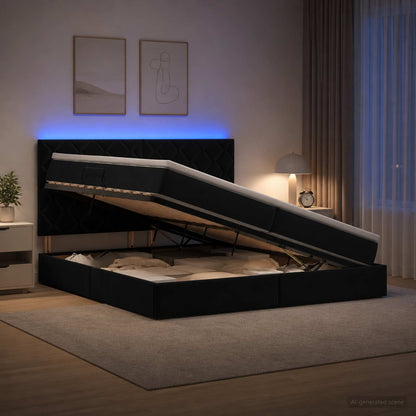 LED Opslagbed met Matras Zwart 200 x 200 cm Fluweel