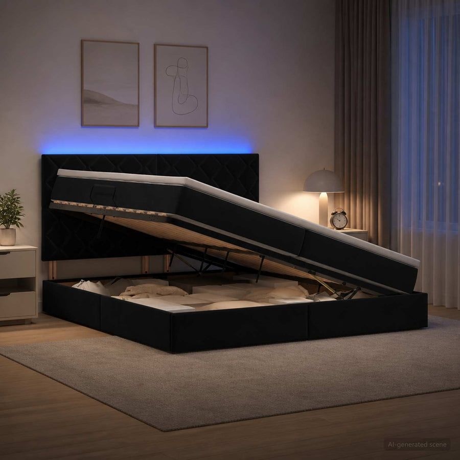 LED Opslagbed met Matras Zwart 200 x 200 cm Fluweel