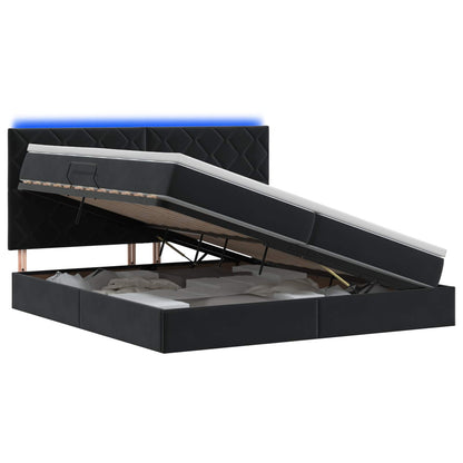 LED Opslagbed met Matras Zwart 200 x 200 cm Fluweel