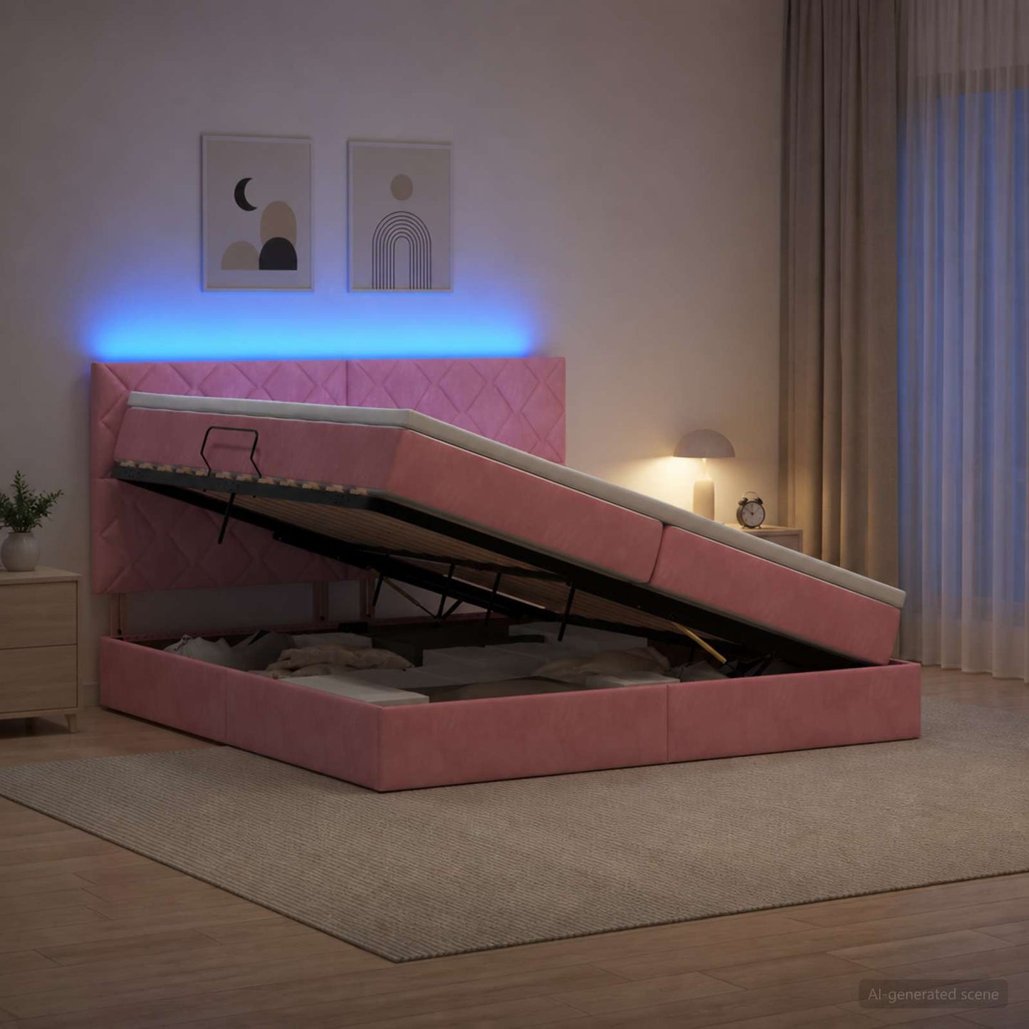 LED Opslagbed met Matras Roze 200 x 200 cm Fluweel