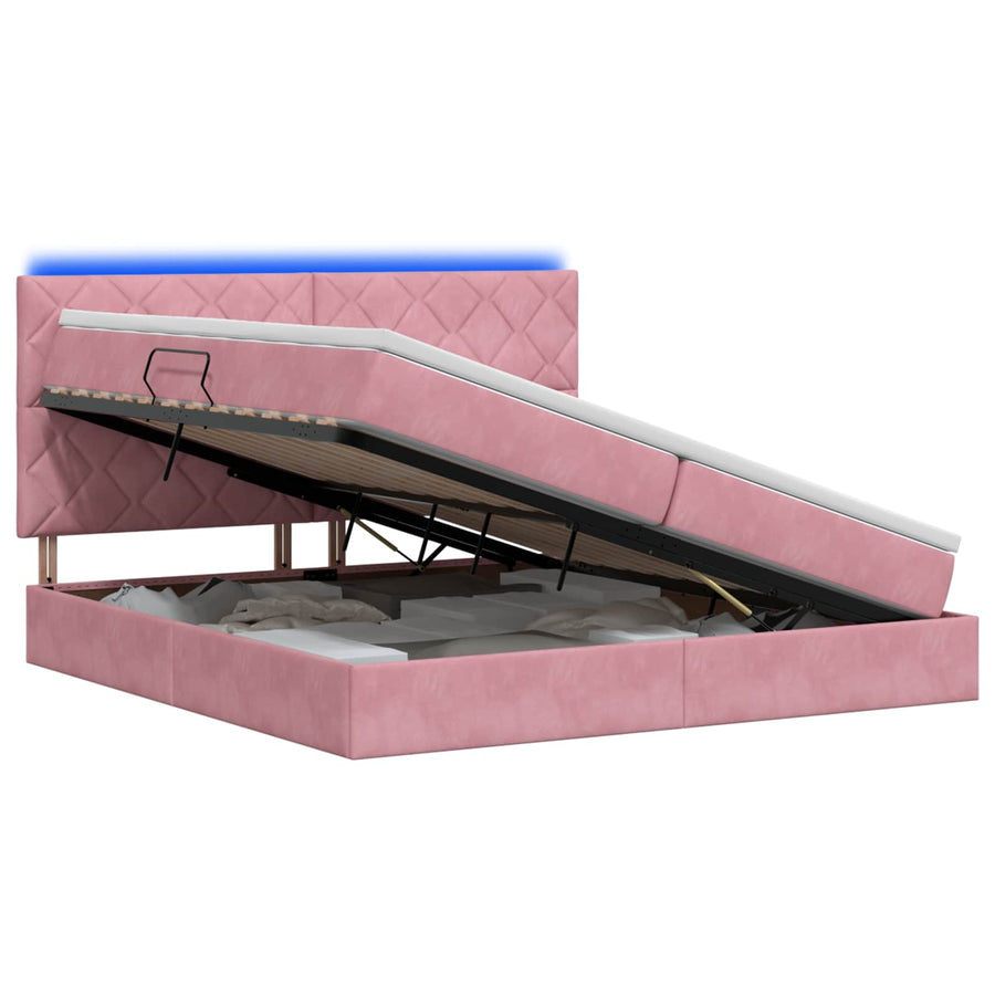 LED Opslagbed met Matras Roze 200 x 200 cm Fluweel