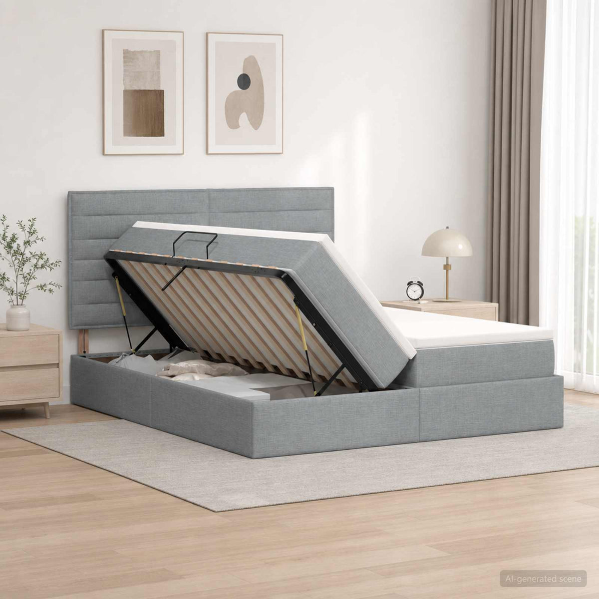 Opslag bed met hoofdeinde Lichtgrijs 180 x 200 cm Stof