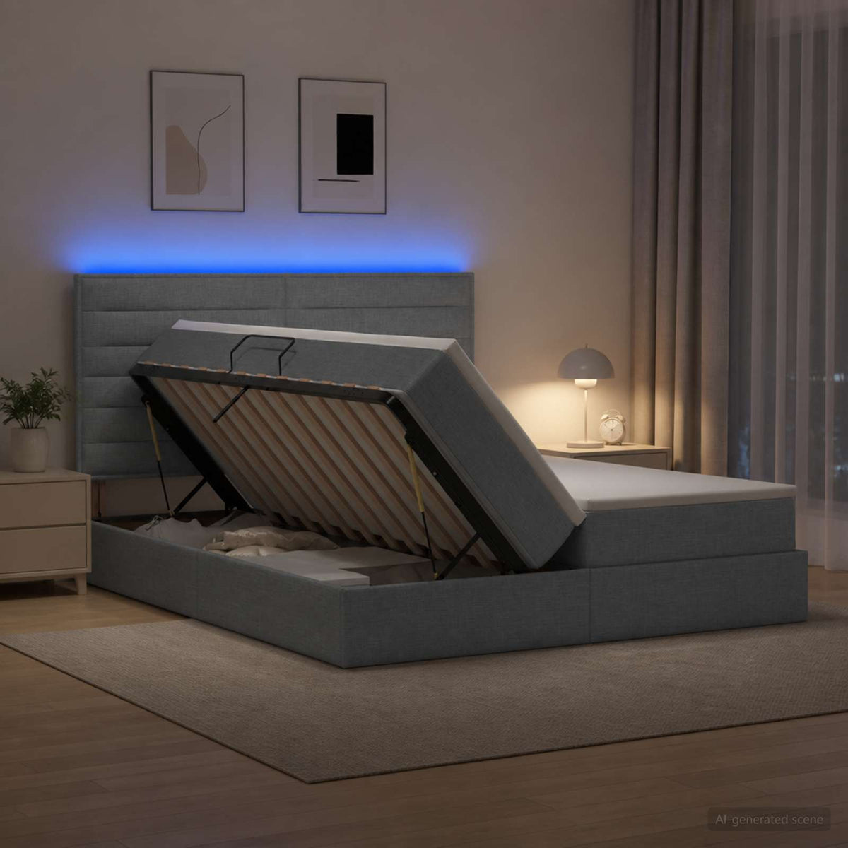 LED Opslagbed met Matras Lichtgrijs 180 x 200 cm Stof