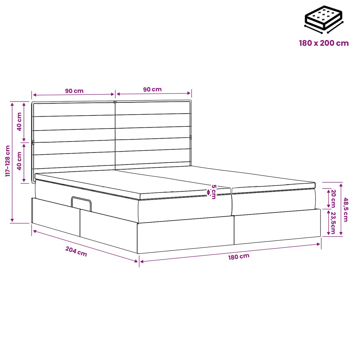LED Opslagbed met Matras Donkergrijs 180 x 200 cm Stof