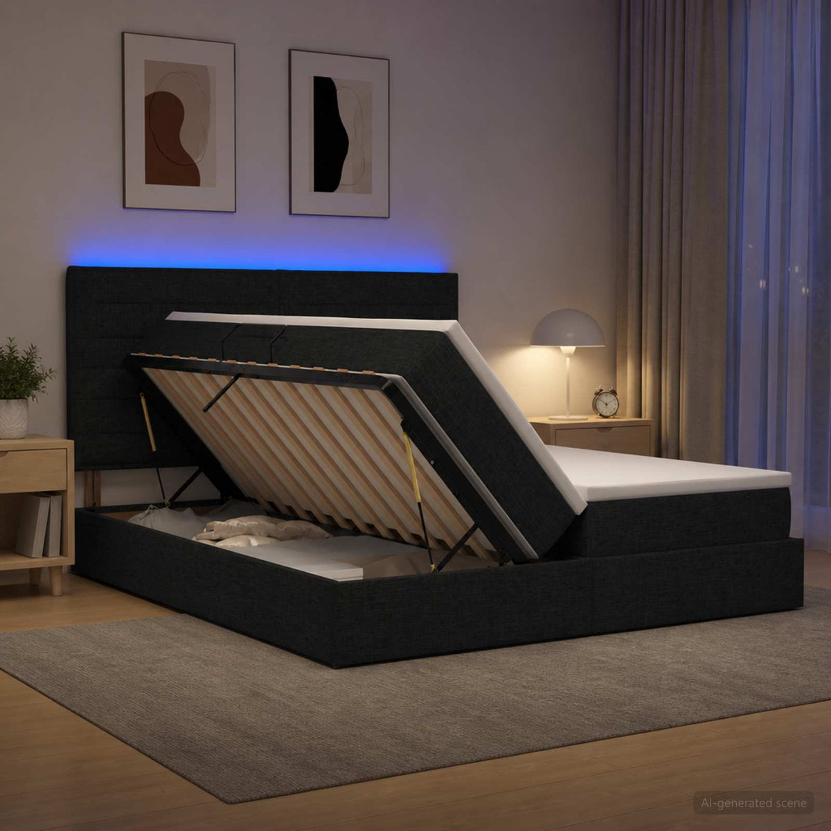 LED Opslagbed met Matras Zwart 200 x 200 cm Stof