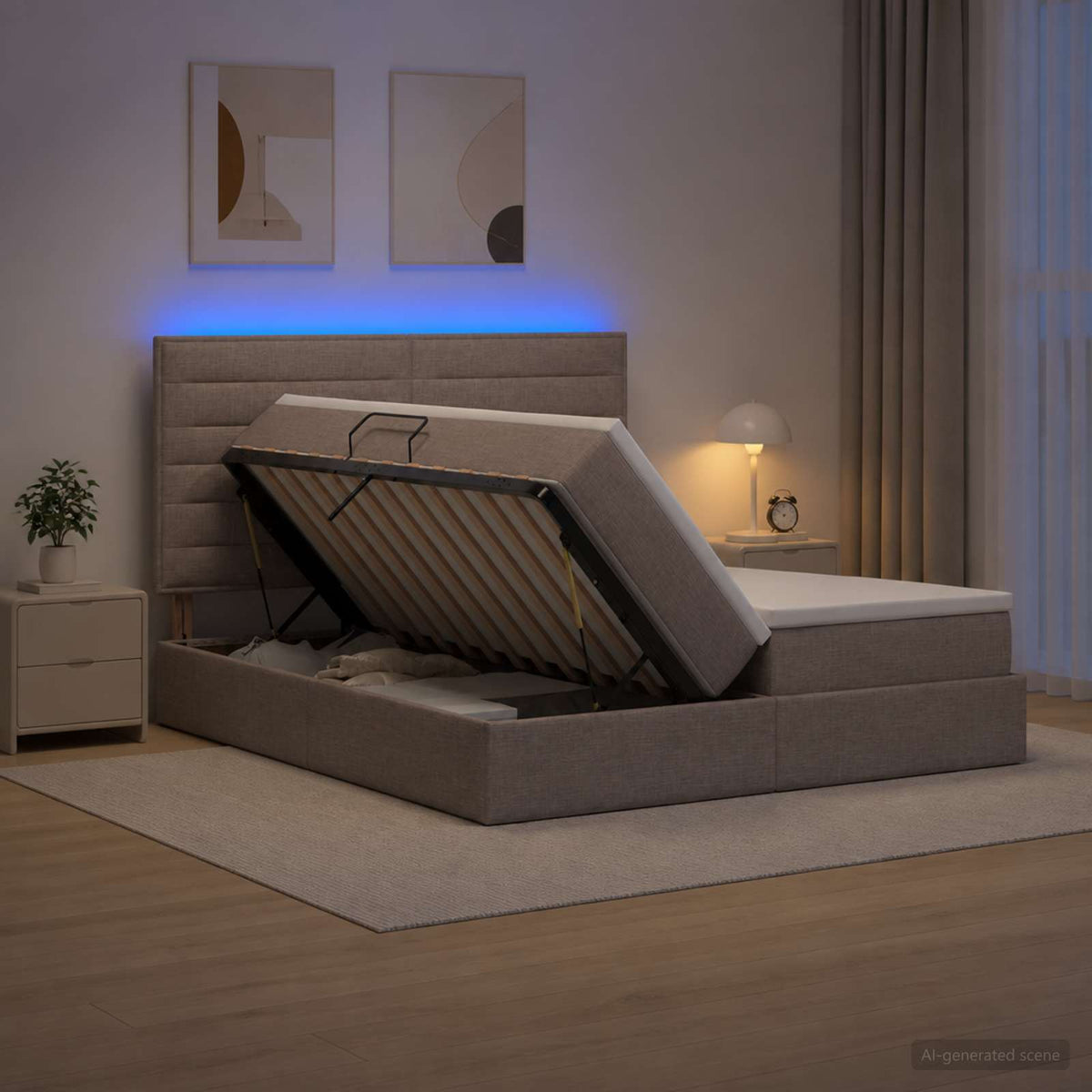 LED Opslagbed met Matras Taupe 180 x 200 cm Stof