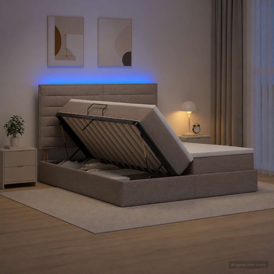 LED Opslagbed met Matras Taupe 180 x 200 cm Stof