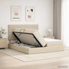 Opbergbed 180x200 cm stof crèmekleurig