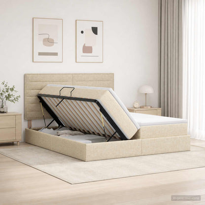 Opslag bed met hoofdeinde Crèmekleurig 200 x 200 cm Stof