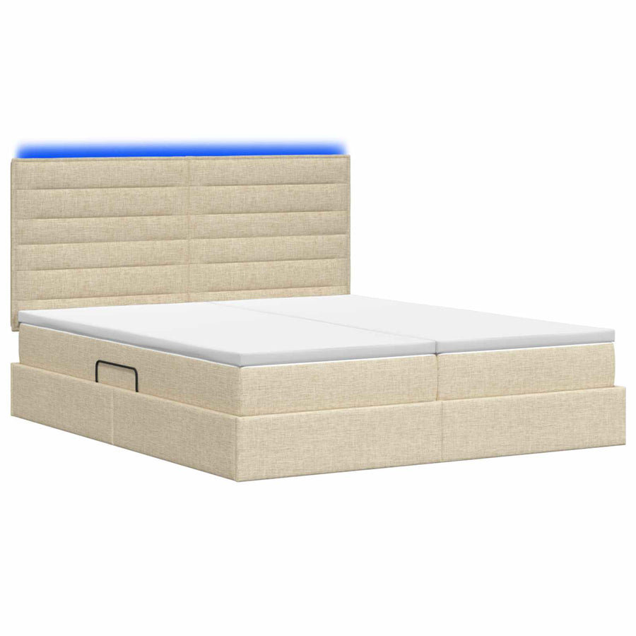 LED Opslagbed met Matras Crèmekleurig 180 x 200 cm Stof