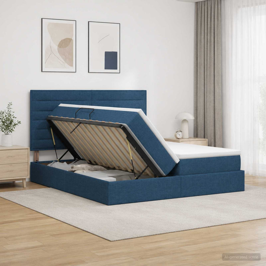 LED Opslagbed met Matras Blauw 200 x 200 cm Stof