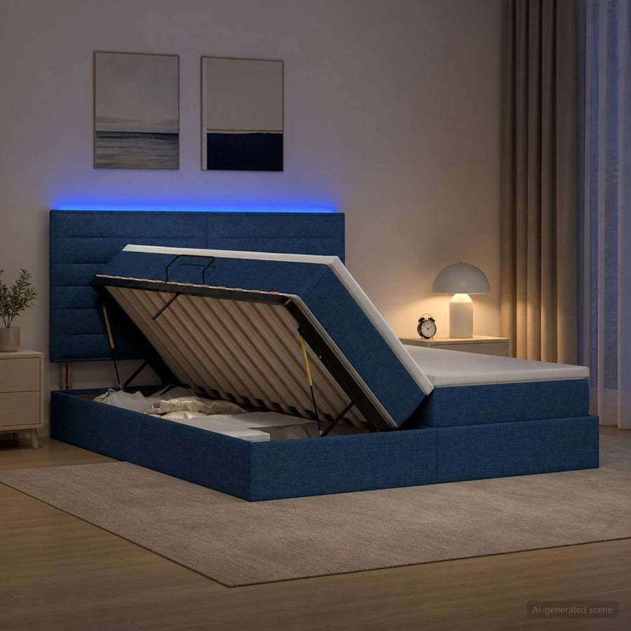 LED Opslagbed met Matras Blauw 200 x 200 cm Stof