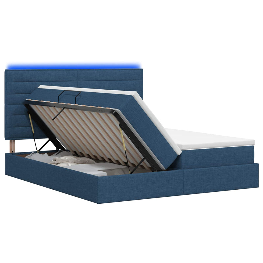LED Opslagbed met Matras Blauw 180 x 200 cm Stof